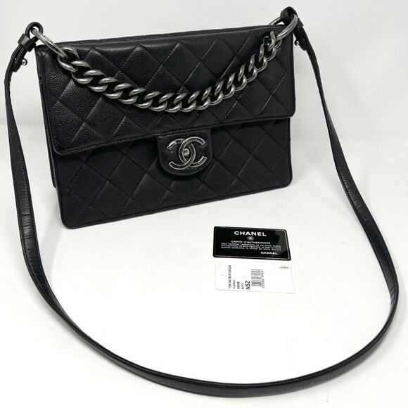 Chanel Large Retro Classic Flap Bag Black Quilted Caviar Leather Silver HW - Picture 11 of 11